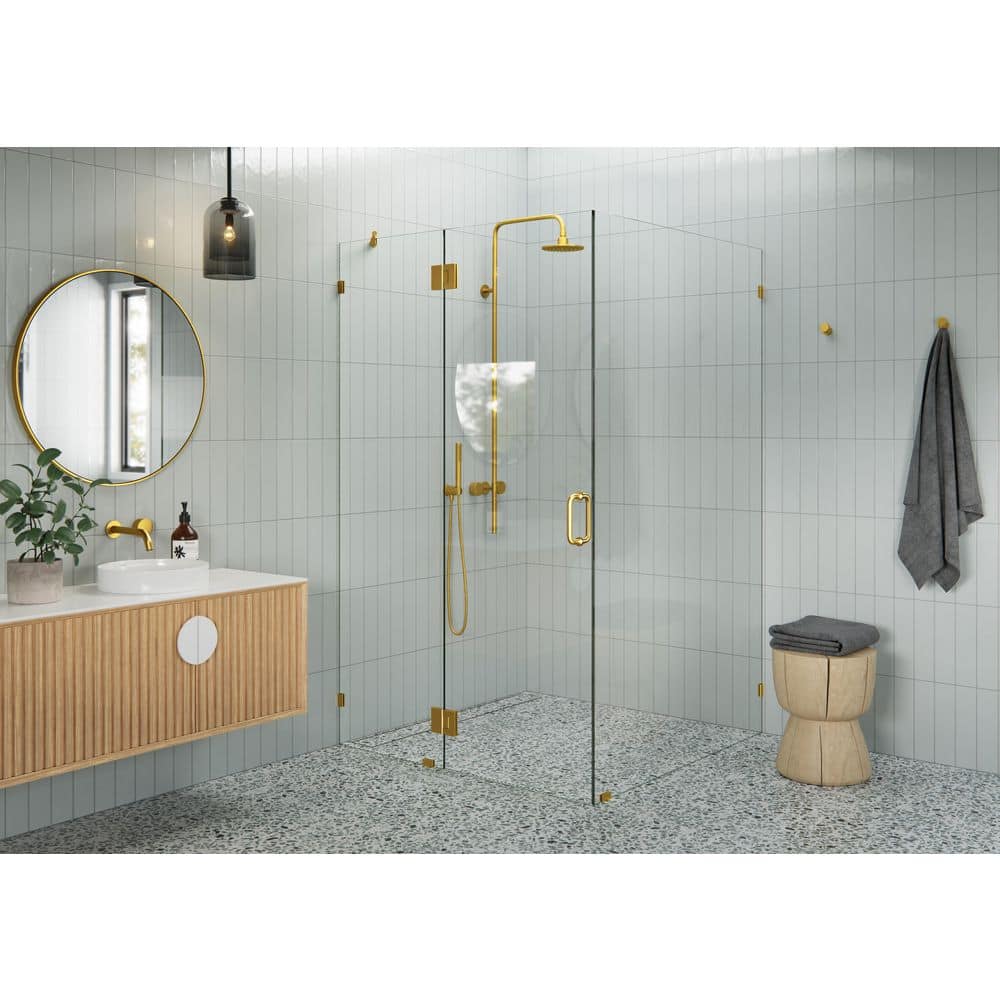 47 in. W x 45 in. D x 78 in. H Pivot Frameless Corner Shower Enclosure in Satin Brass Finish with Clear Glass price history on PriceWatchPro