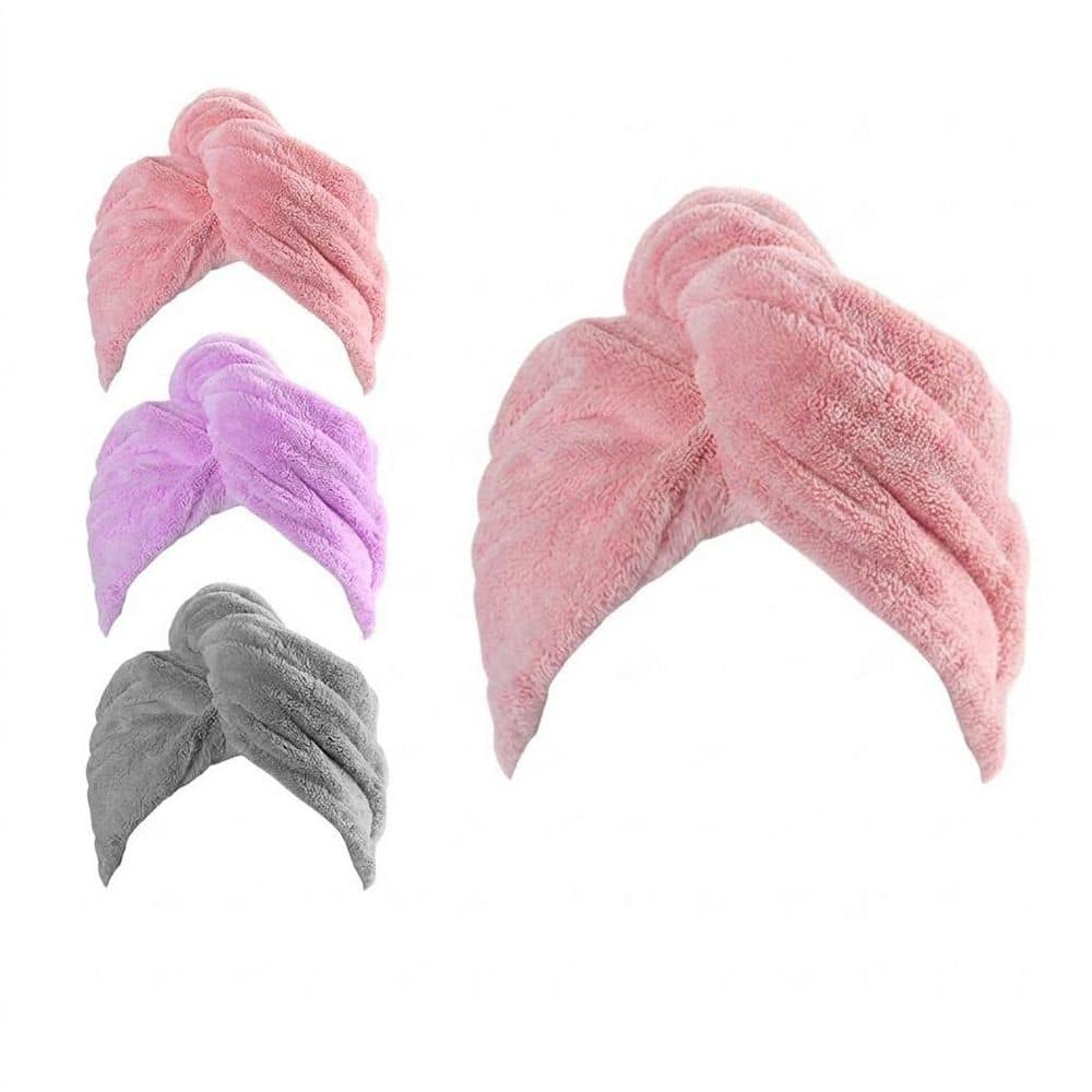 Soft Microfiber Hair Towel Wrap Turban 3-Pack for Wet Hair, Quick-Dry Wrap for Curly Long Thick Hair