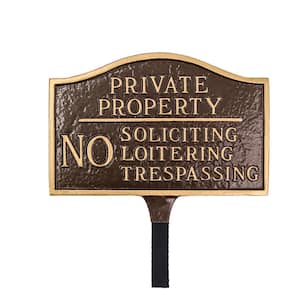 Private Property, No Soliciting, No Loitering Small Statement Plaque with Lawn Stake - Oil Rubbed/Gold