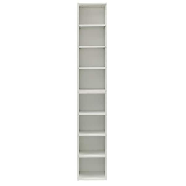 8-Tier Media Tower Rack – Slim CD/DVD Storage Cabinet with Adjustable Shelves in White