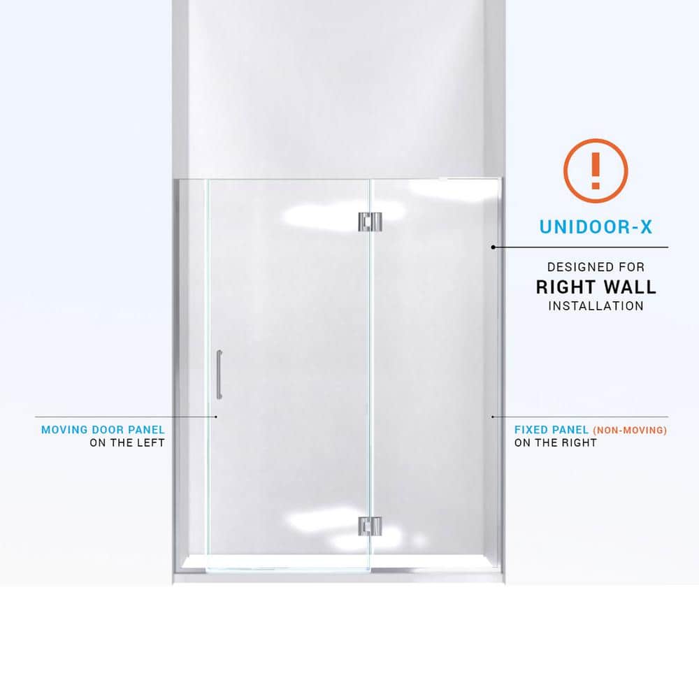 Unidoor-X 60" Frameless Shower Door with Clear Glass and Black Hardware