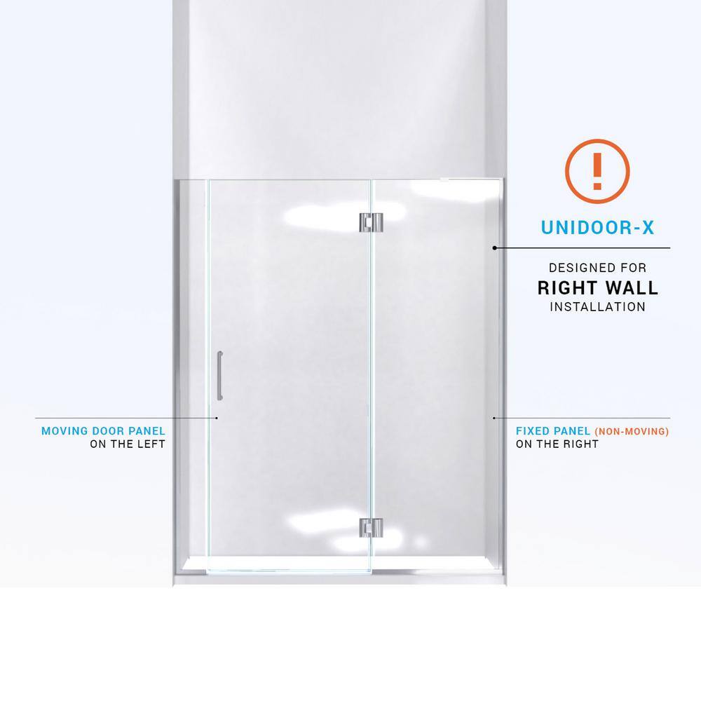 Unidoor-X 60" Clear Glass Frameless Hinged Shower Door with Black Hardware