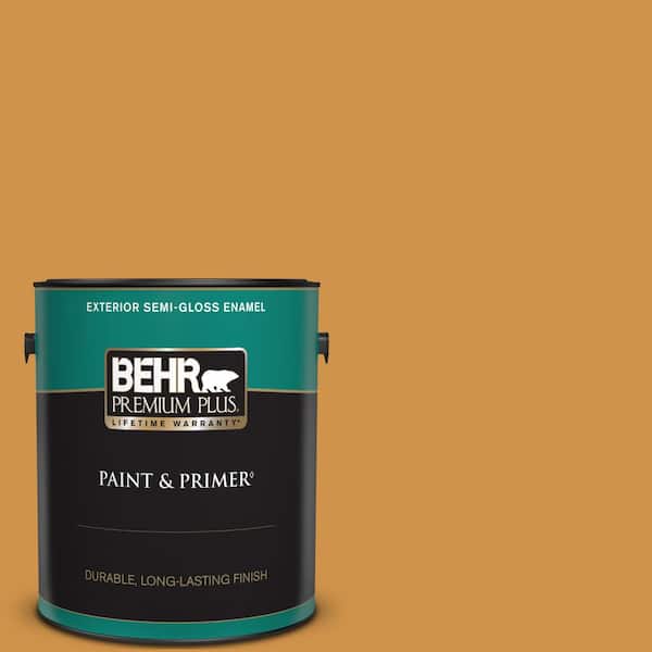 BEHR PREMIUM PLUS 1 gal. #M260-6 Sweet Mustard Semi-Gloss Enamel Exterior Paint & Primer