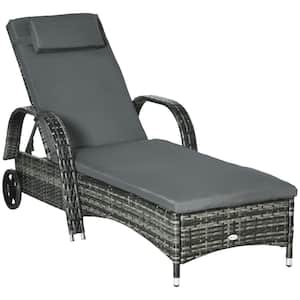 Grey Wicker Outdoor Chaise Lounge Chair with Height Adjustable Backrest and Durable Metal and Plastic