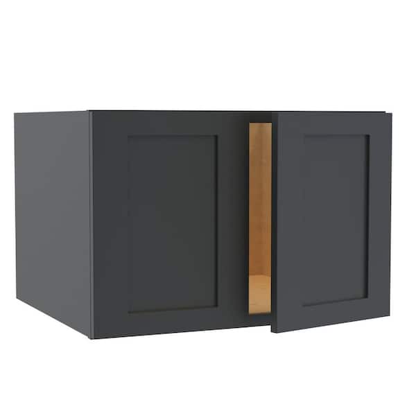 Home Decorators Collection Newport 27 in. W x 24 in. D x 18 in. H Assembled Plywood Wall Bridge Kitchen Cabinet in Deep Onyx with Soft Close