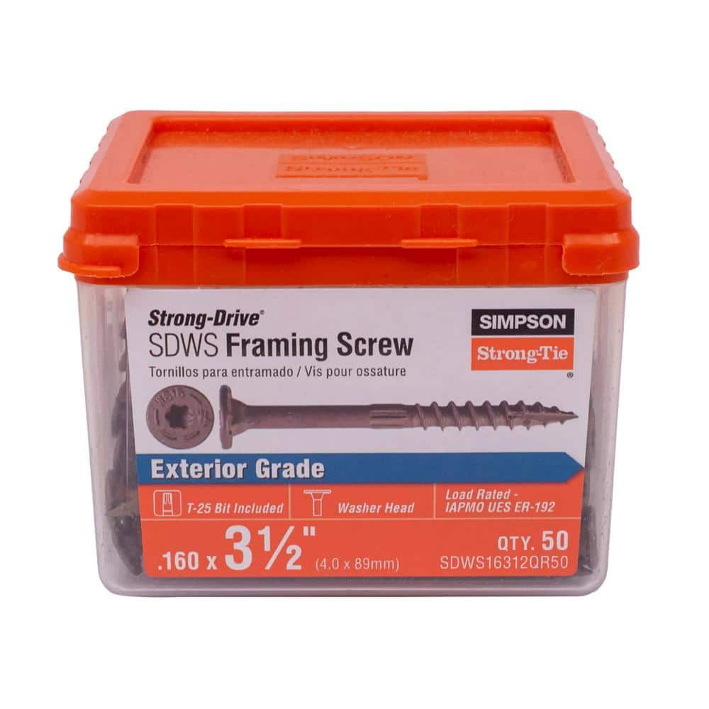 Simpson Strong-Tie 0.160 in. x 3-1/2 in. 6-Lobe T25, Low Profile Head,  Strong-Drive SDWS Framing Wood Screw, Quik Guard, Tan (50-Pack)  SDWS16312QR50 - 