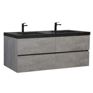 72 in. W Minimalist Floating Bath Vanity in Gray with Matte Black Composite Quartz Sand Top