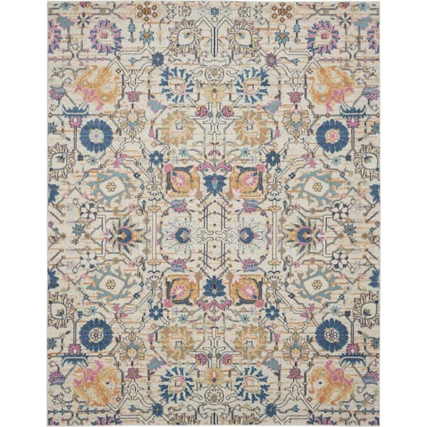 9 X 12 Cream Floral Power Loom Area Rug