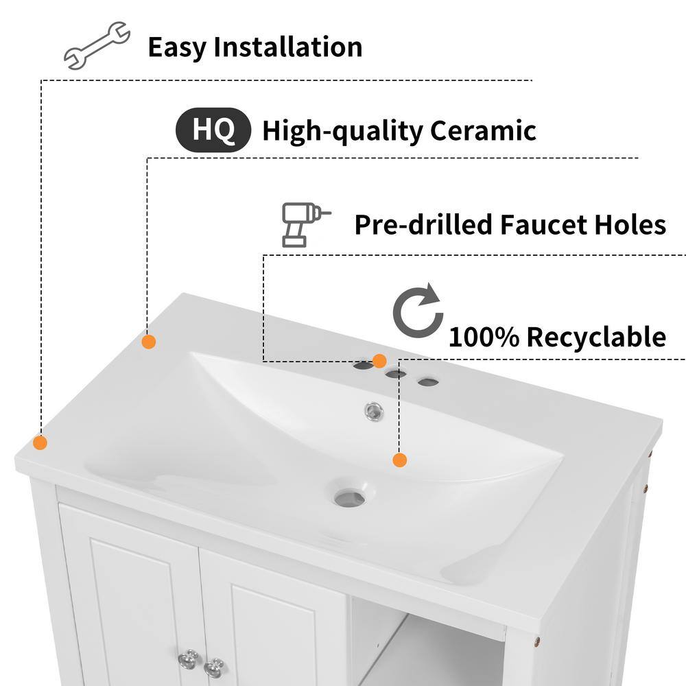 White MDF Freestanding Single Bathroom Vanity with Ceramic Top