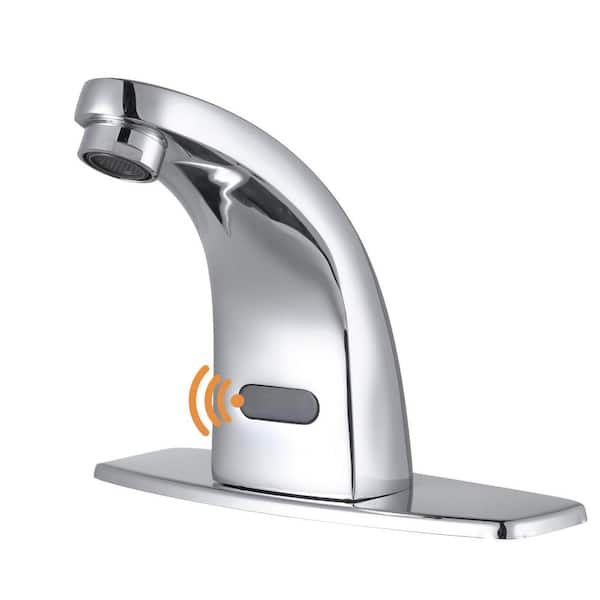 Sensor Touchless Single Hole Bathroom Sink Faucet with Deckplate Included in Polished Chrome