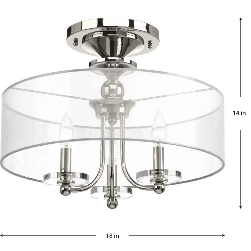 Polished Nickel Glass Drum Semi-Flush Convertible Fixture