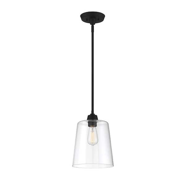 Savoy House Meridian 9.5 in. W x 11.5 in. H 1-Light Matte Black Pendant Light with Clear Open Glass Shade