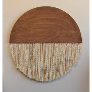 18 in. Light Brown Round Cotton Fiber Art Wall Hanging