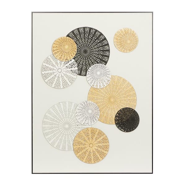 Litton Lane 40 in. x 30 in. Gold Cotton Contemporary Abstract Framed Wall Art