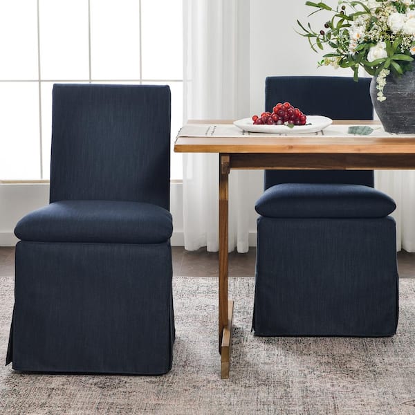 Indigo Performance Fabric Slipcover Upholstered Dining Side Chair with Casters (Set of 2)