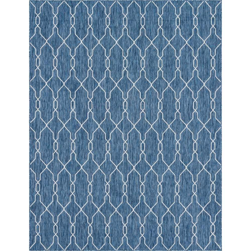 Unique Loom Outdoor Trellis Links Trellis Blue 9 ft. x 12 ft. Area Rug