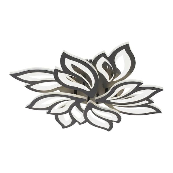 OUKANING 27.5 in. 1-Light Black and White Modern Selectable LED Flower-Shaped 8 Head Semi-Flush Mount Ceiling Light with Remote