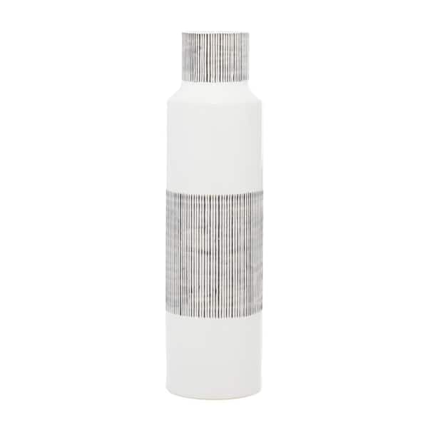 CosmoLiving by Cosmopolitan 22 in. White Handmade Ceramic Decorative Vase with Grey Striped Accents