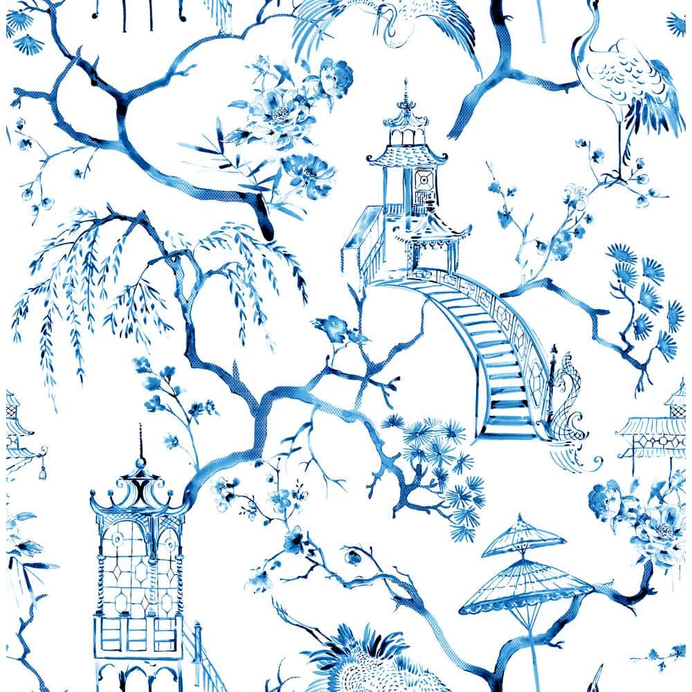 midnight blue chinoiserie wallpaperan unexpected but stunning colorway   Gracie wallpaper Eclectic living room Elle decor