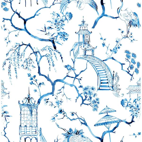 A-Street Prints Serena Blue Chinoiserie Matte Non Woven Wallpaper Roll