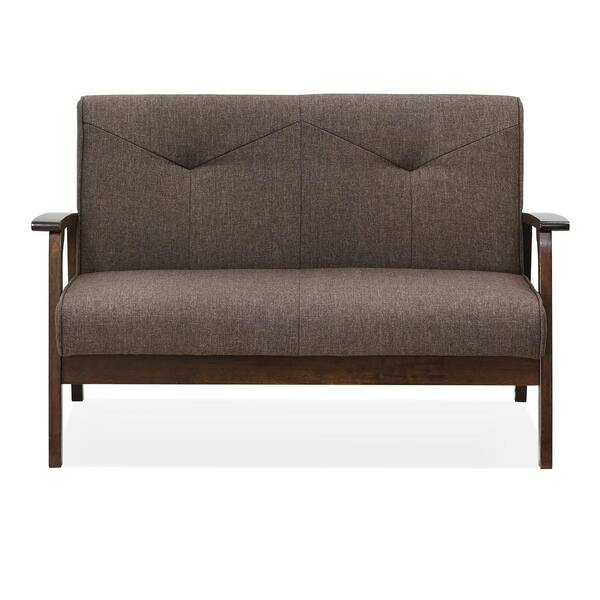 Furinno 45.3 in. Dark Brown Linen 2-Seater Loveseat with Wood Frame