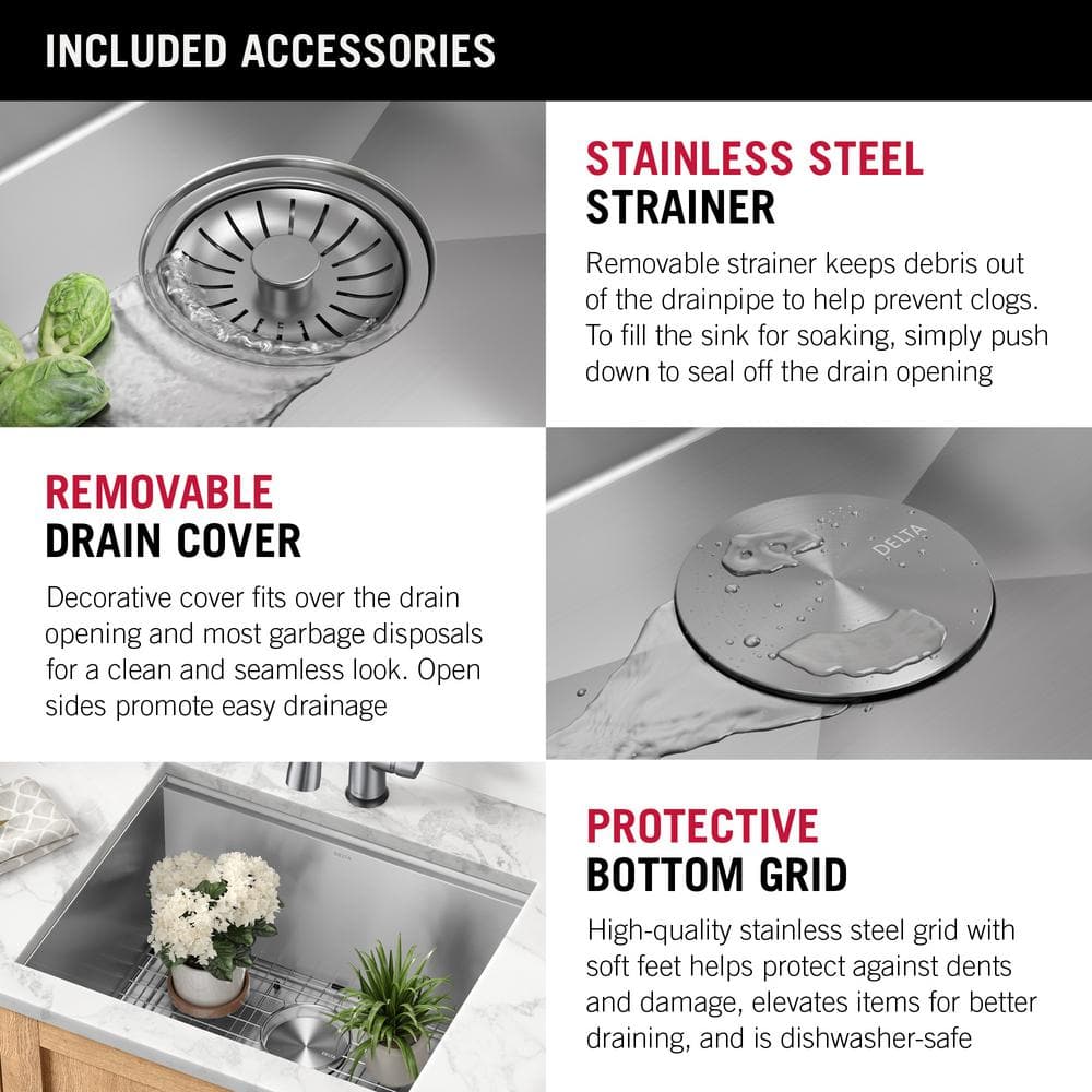 Delta 24-Inch Stainless Steel Undermount Workstation Sink
