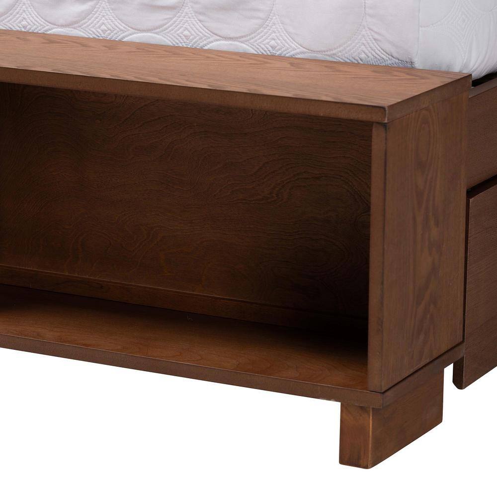 Latrell Walnut Brown Wood Queen Bed with Rattan Headboard and Storage