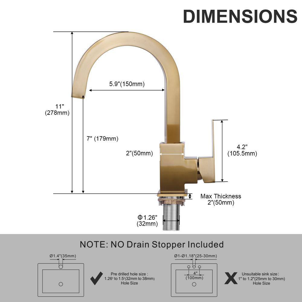 Brushed Gold Stainless Steel Single Handle Bar Faucet