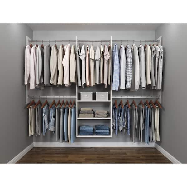 Closet Evolution Ultimate 84 in. W - 115 in. W White Corner System Wall  Mount 18-Shelf Wood Closet System WH32 - The Home Depot