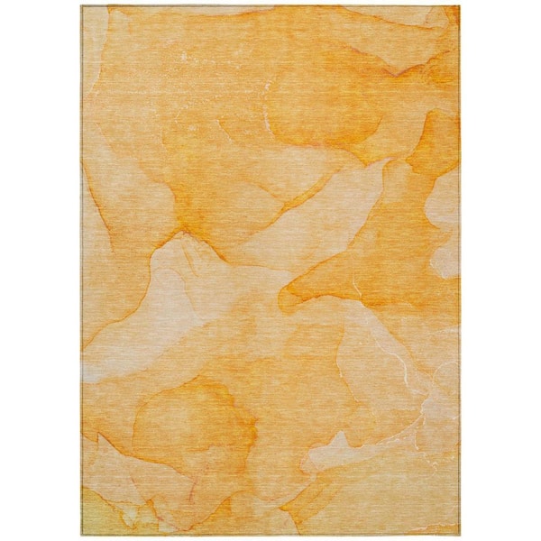 HomeRoots Orange 5 ft. x 8 ft. Woven Abstract Polyester Rectangle Indoor/Outdoor Area Rug