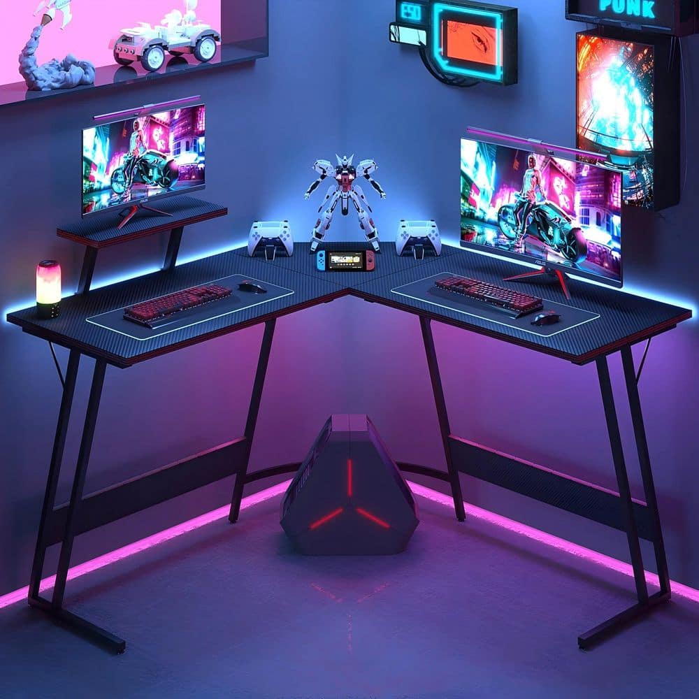 LACOO 47 in. L Shaped Black Carbon Fiber Corner Gaming Desk Computer ...