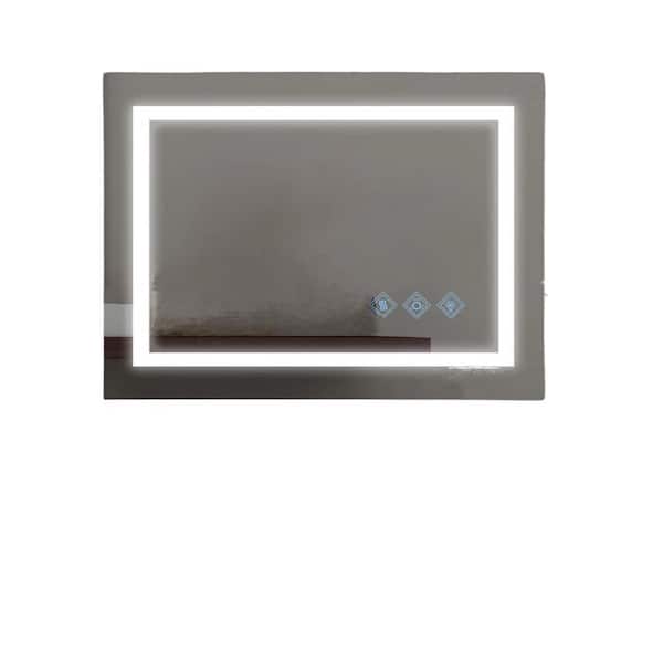 Hausvita 32 in. W x 24 in. H Rectangular Frameless Wall Bathroom Vanity Mirror in Glossy Brushed Silver
