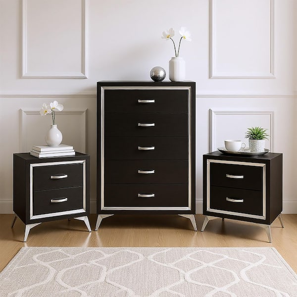 New Classic Furniture Huxley 3-Piece Black 5 Drawer 31.4 in. Bedroom Set with Chest and 2 Ns