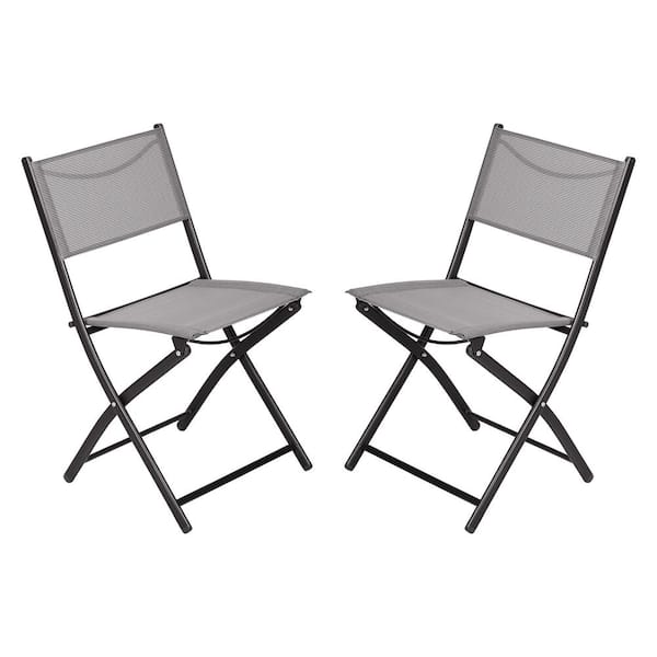 Black Steel Outdoor Lounge Chair in Gray (Set of 2)