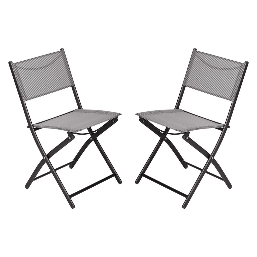 Black Steel Outdoor Lounge Chair in Gray (Set of 2)