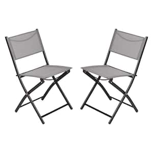 Black Steel Outdoor Lounge Chair in Gray (Set of 2)