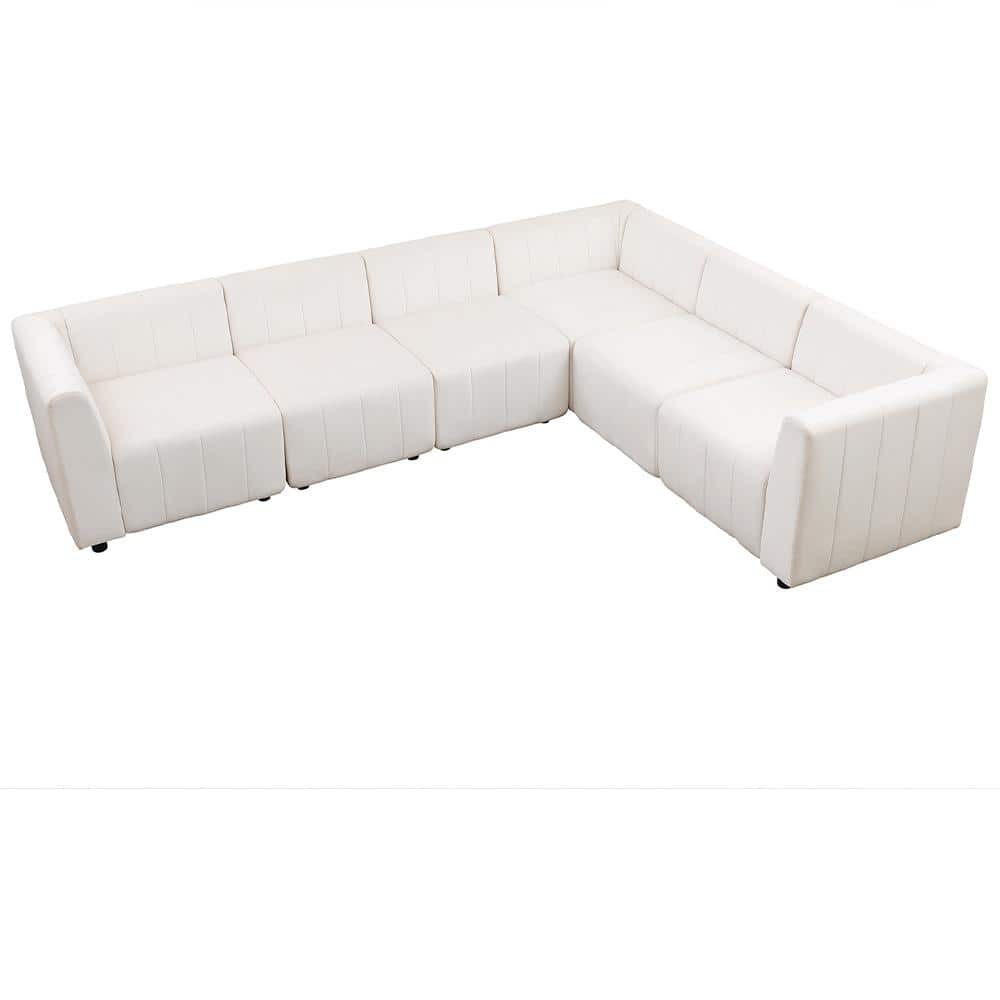 Russelle 120 in Straight Arm 6-Piece Microfiber L-Shaped Sectional Sofa in 