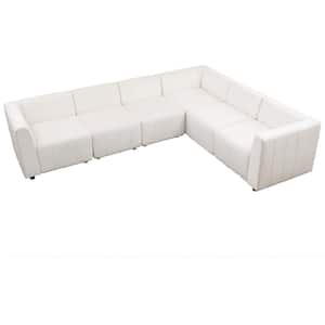 Russelle all 118 in Straight Arm 6-Piece Microfiber L-Shaped Sectional Sofa in White