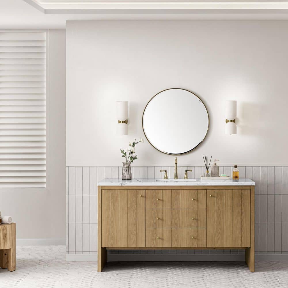 Hudson 60.0 in. Single Bath Vanity in Light Natural Oak with Wireless Charging Ethereal Noctis Quartz Top price history on PriceWatchPro