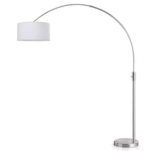 Orbita 82 in. Brushed Nickel Finish Dimmable Retractable Arch Floor Lamp, Bulb Included with Drum White Shade