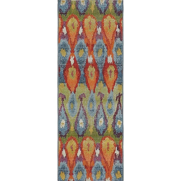 Unique Loom Outdoor Ikat Multi 2' 0 x 6' 0 Runner Rug