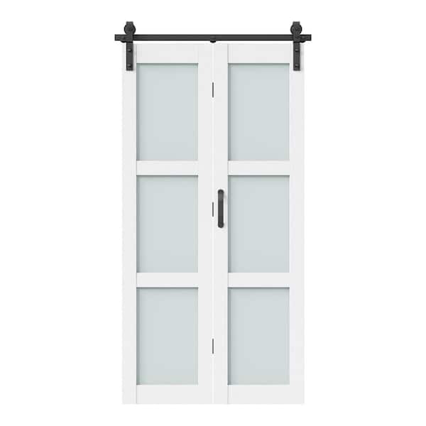 36 in. x 84 in. 3/4 Lite Frosted Glass Solid Core MDF White PVC Bi-fold Door with Hardware