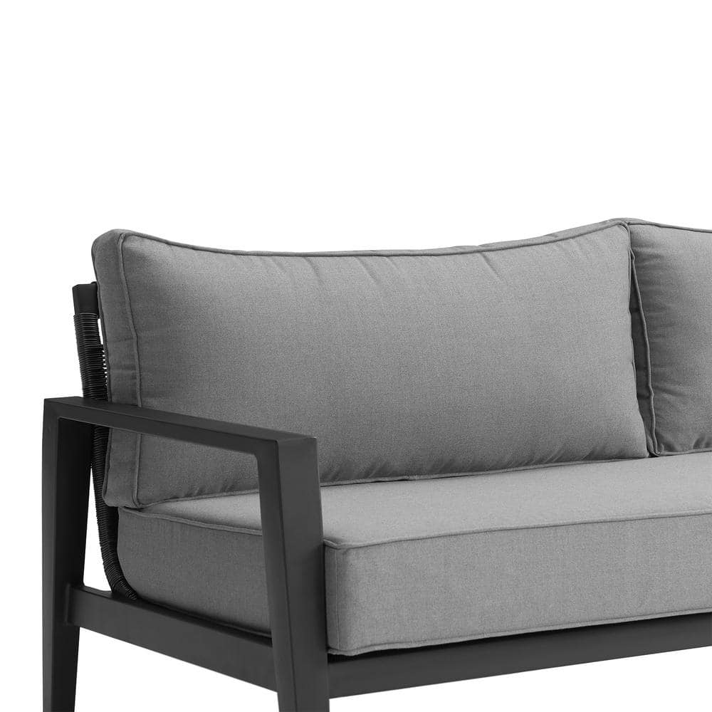 Cayman Black Aluminum Outdoor Sofa with Dark Gray Cushions