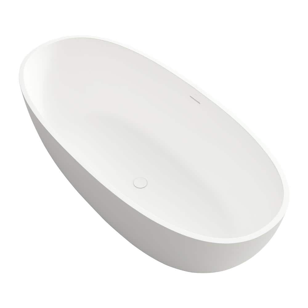 65 in. Solid Surface Stone Resin Flatbottom Freestanding Soaking Non-Whirlp