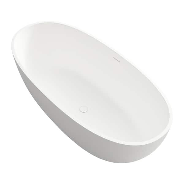 Unbranded 65 in. Solid Surface Stone Resin Flatbottom Freestanding Soaking Non-Whirlpool Bathtub in White