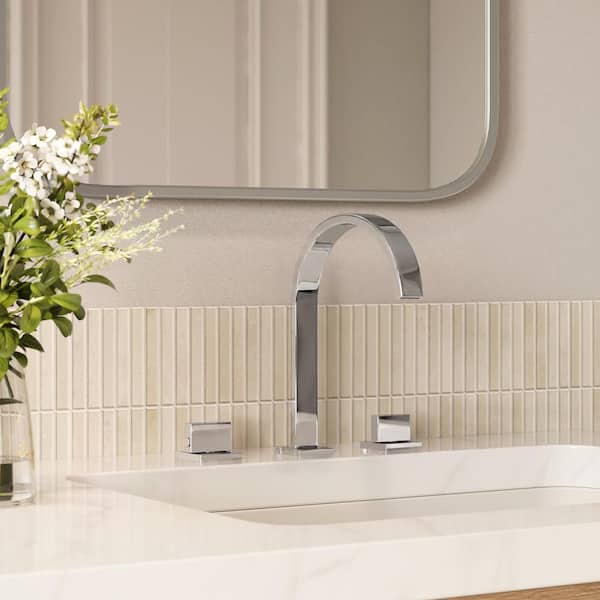 8 in. Widespread Waterfall High-Arc 2 Handle Bathroom Faucet Pop-Up Drain Included in Polished Chrome
