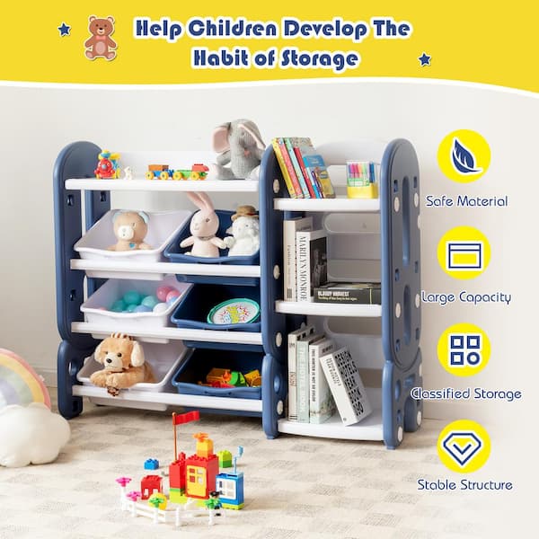 Kids Toy Storage Organizer 9 Storage Bins Box with Shelf Rack Playroom  Bedroom