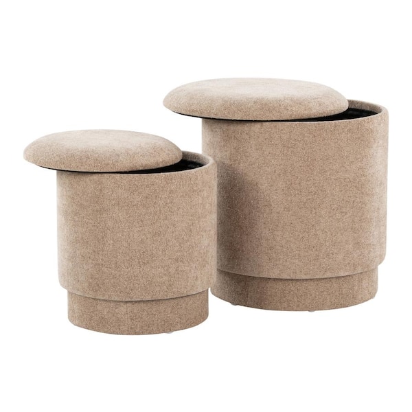 Lumisource Marla Brown Fabric Round Ottoman Set