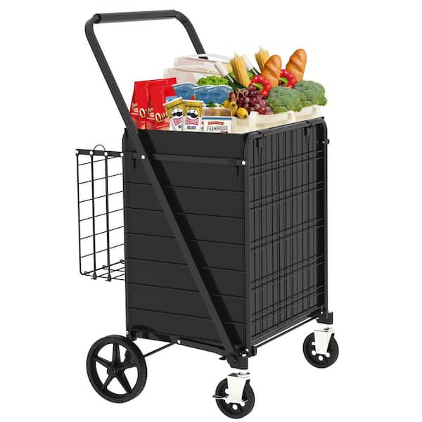 Avex 440 lb. Capacity Hand Truck Foldable Shopping Cart with Double Basket and 360° Rolling Swivel Wheels