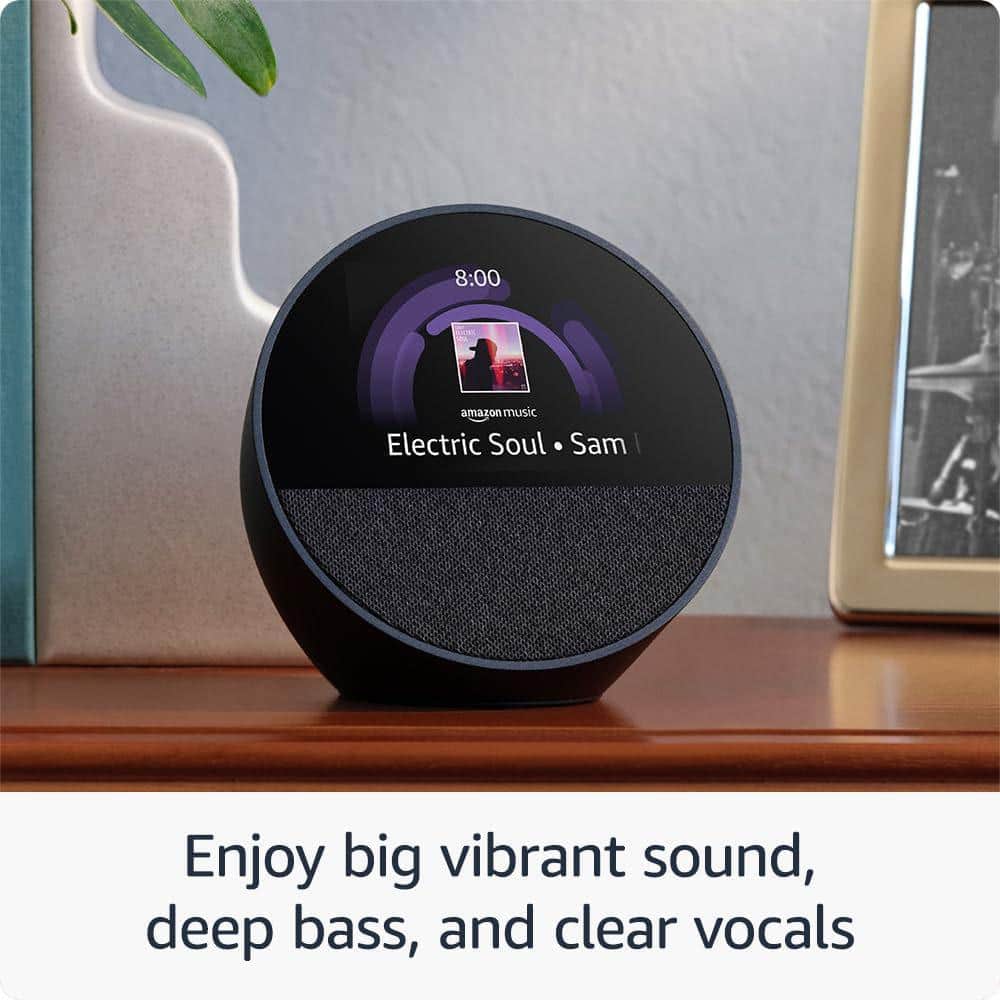 Black Wireless Smart Speaker with Touchscreen Display and Voice Control